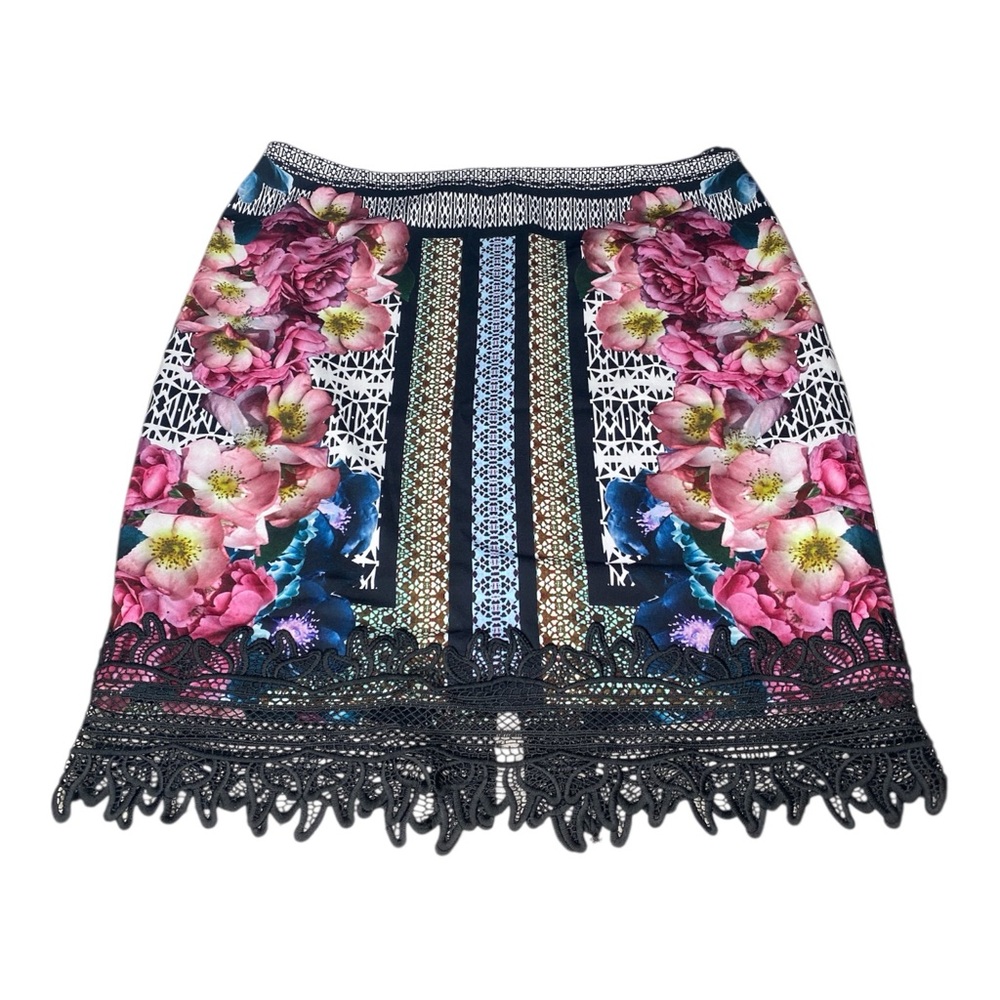 ANTONIO MELANI Satin Floral Skirt with Black Lace Size 14 - Picture 1 of 5